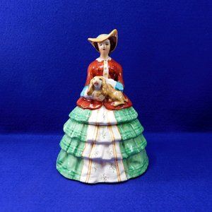 Antique Old Staffordshire Ware Lady with Spaniel Dog Box Powder Biscuit Tobacco